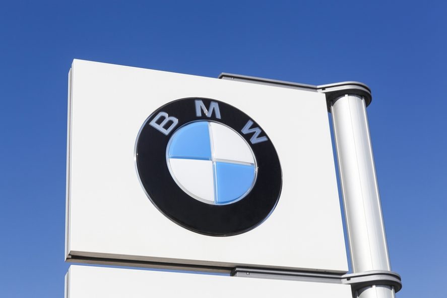 BMW Logo on sign with blue sky backgroud